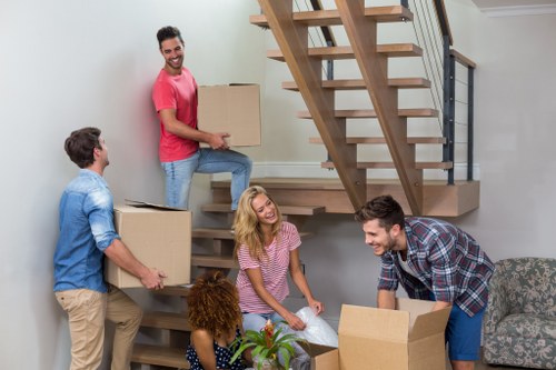 Office relocation planning in Finsbury Park with boxes and workspace equipment