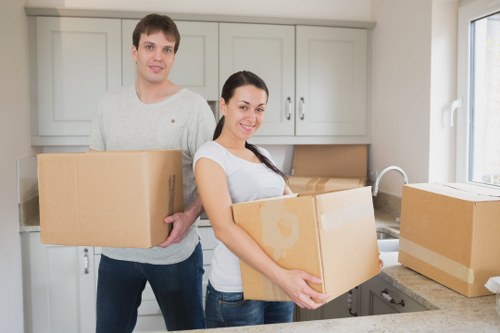 Careful loading of boxes and household items into a moving van